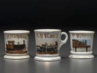 Three Railroad Worker's Porcelain Occupational Shaving Mugs