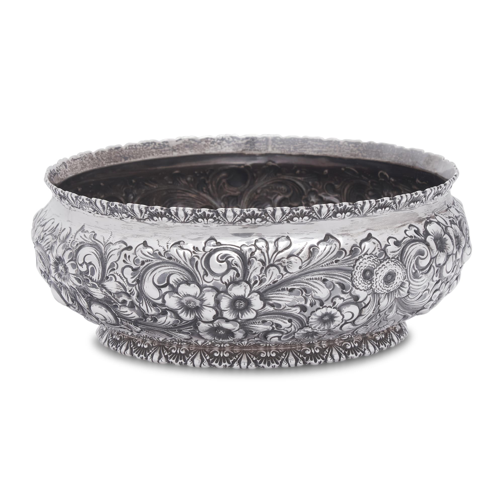Three American Silver Floral Repoussé Table Articles