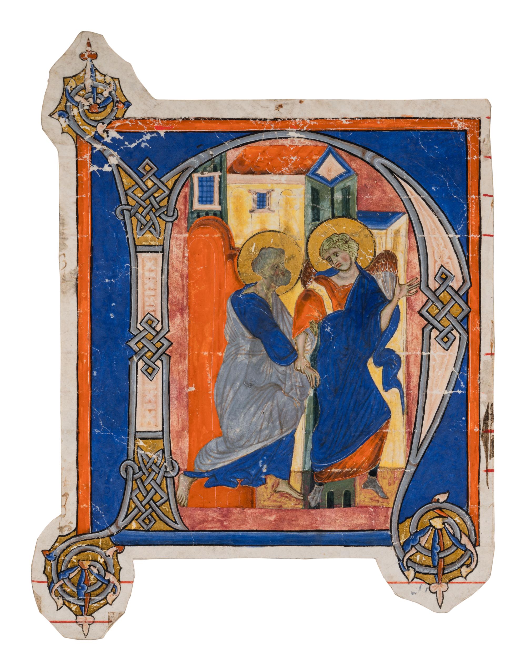 ANONYMOUS VENETIAN ARTIST Partial leaf from a Gradual, with a historiated initial ‘N’ of the Liberation of St. Peter, in Latin, illuminated manuscript on parchment [Italy, Venice, c. 1290-1300]