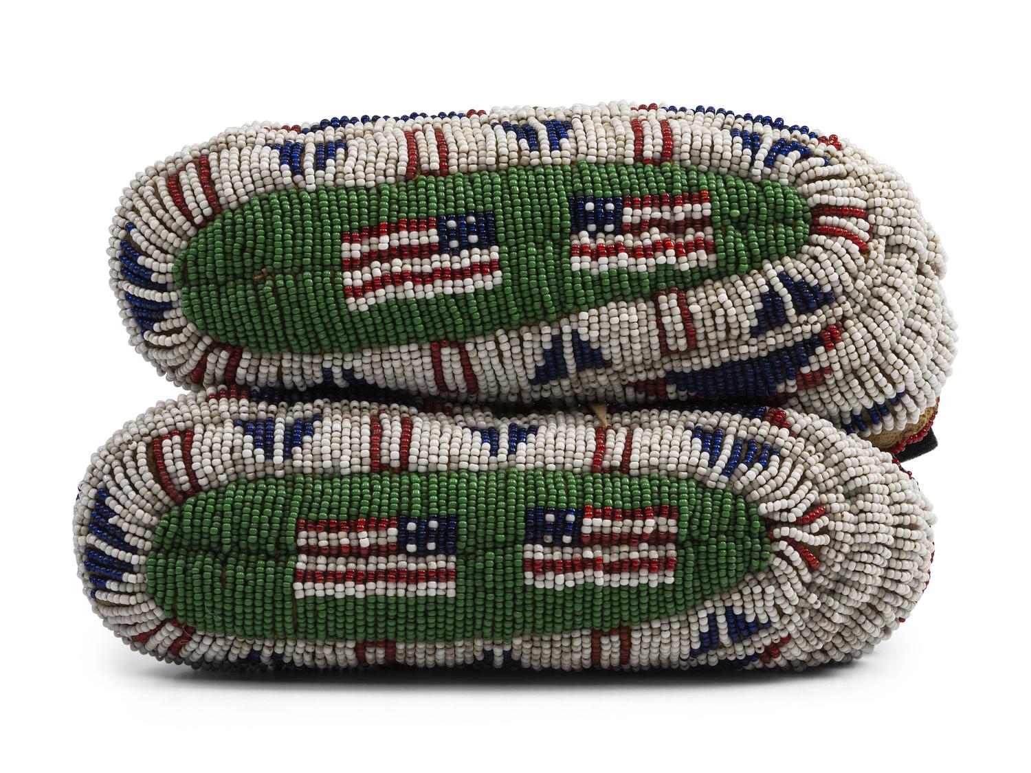 Sioux Child's Fully Beaded Hide Moccasins, with American Flags