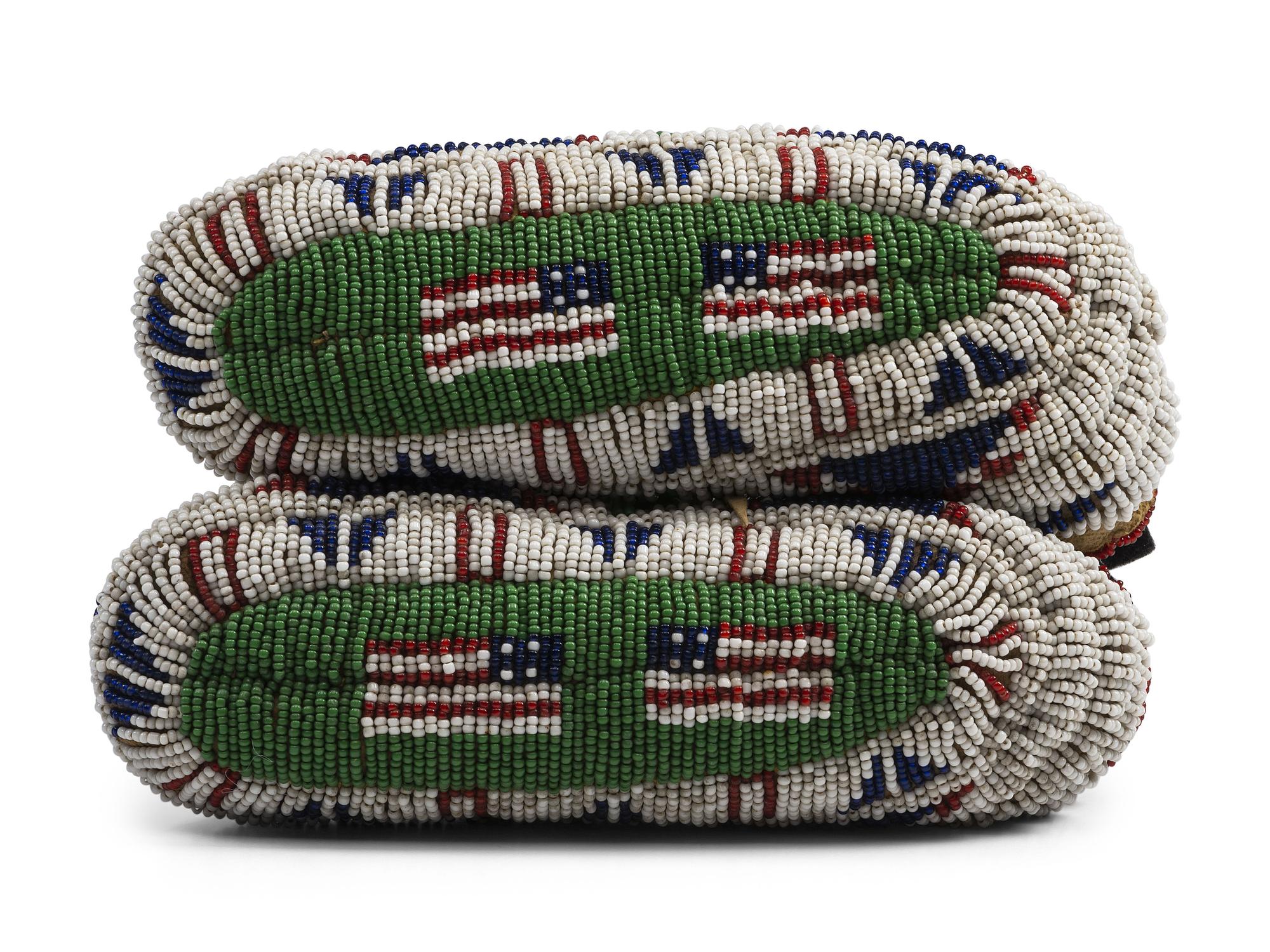 Sioux Child's Fully Beaded Hide Moccasins, with American Flags