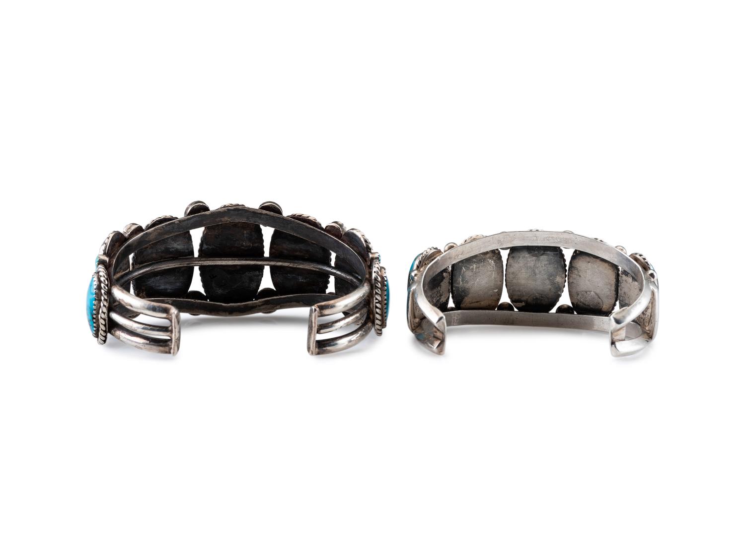 Navajo Silver Wire and Turquoise Cuff Bracelets