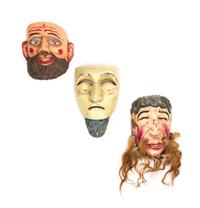 Three Central American Polychromed Dance Masks Height of first 9 1/2 inches.