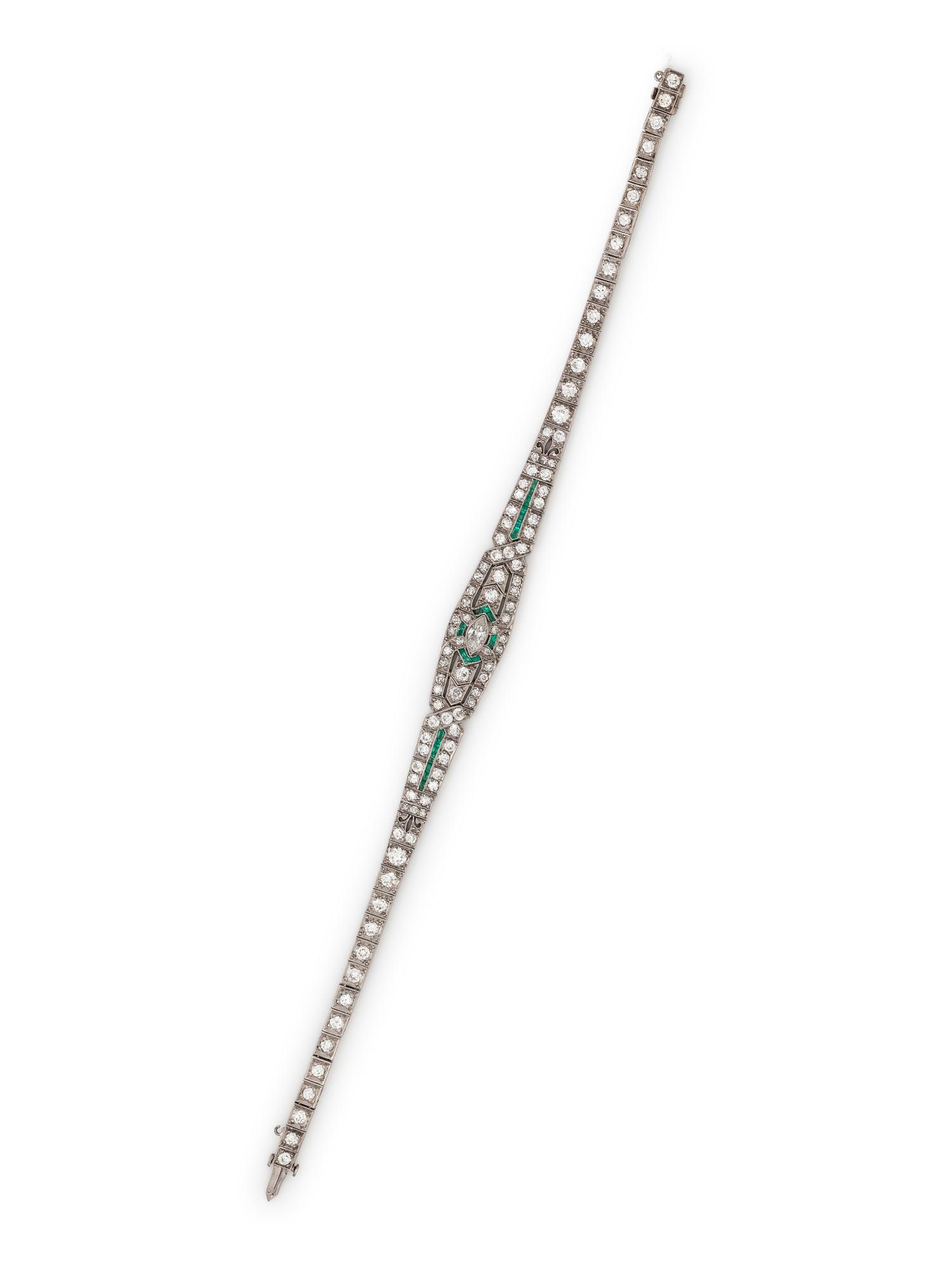 ART DECO, DIAMOND AND EMERALD BRACELET