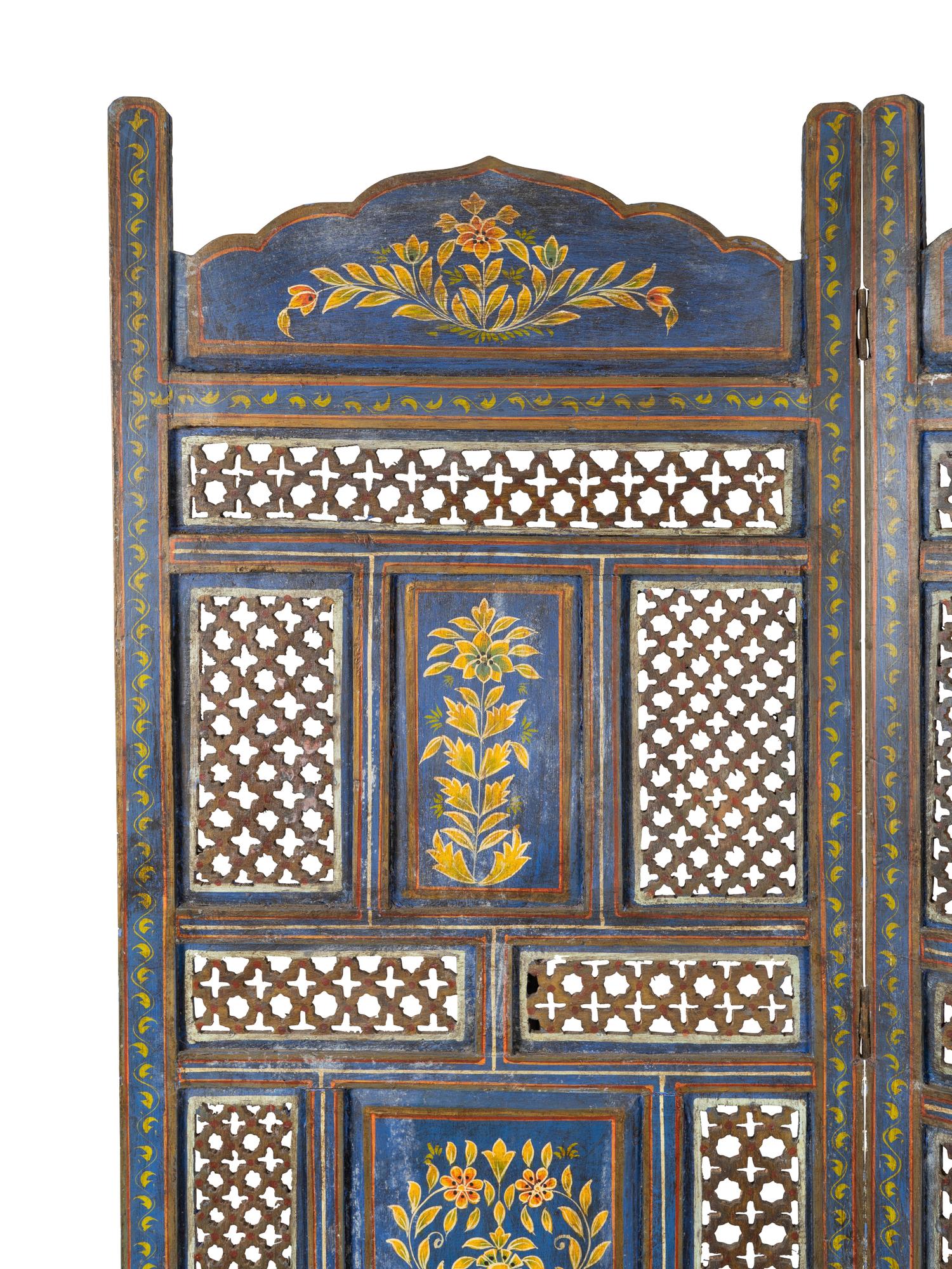 An Indian Pierce-Carved and Painted Four Panel Floor Screen — LATE 19TH/EARLY 20TH CENTURY