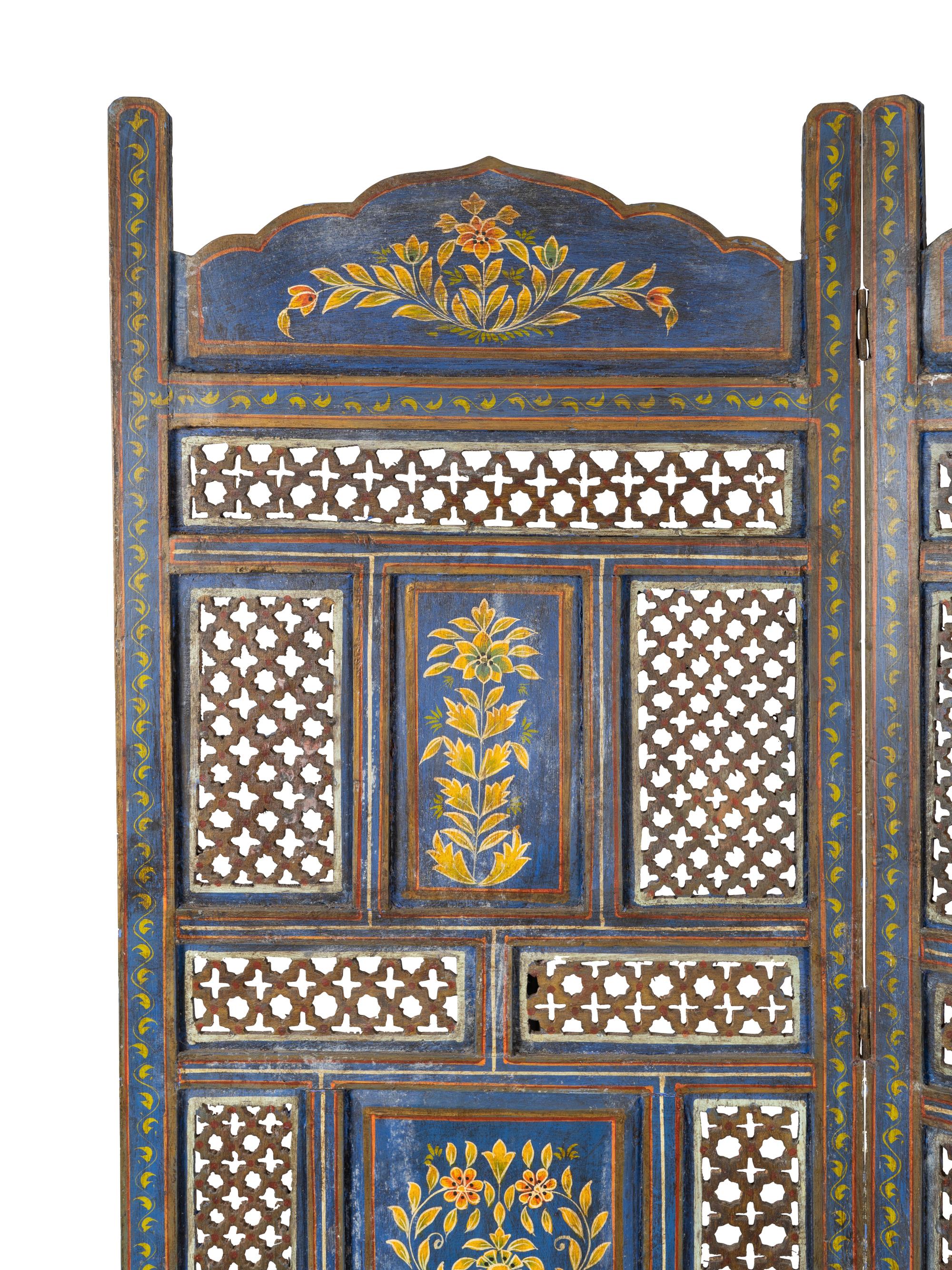 An Indian Pierce-Carved and Painted Four Panel Floor Screen — LATE 19TH/EARLY 20TH CENTURY