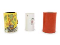 Three Chinese Porcelain Brush Pots, Bitong