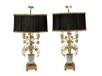 A Pair of Parcel-Gilt Brass Flowering Urns Mounted as Lamps — 20TH CENTURY
