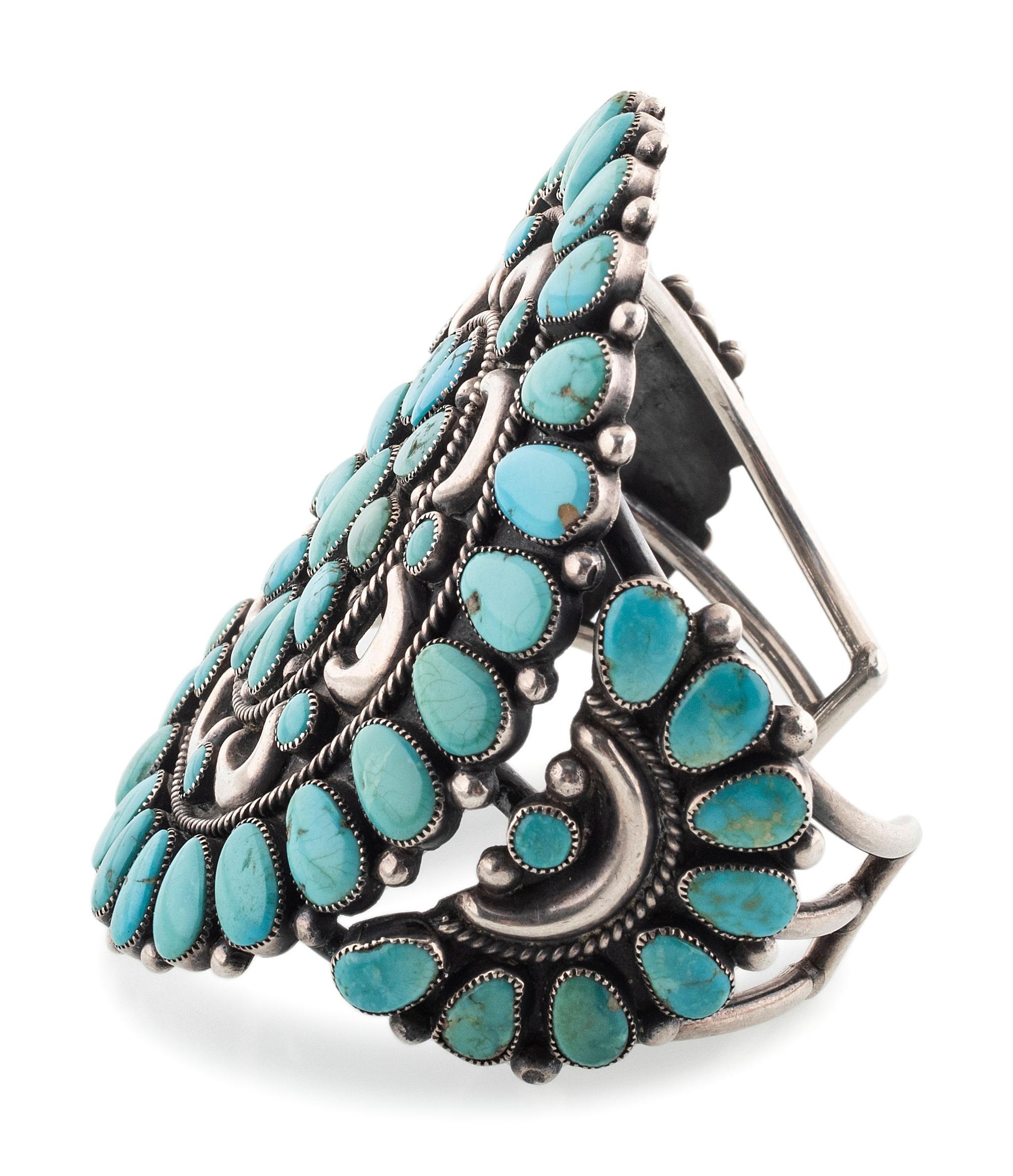 Navajo Silver and Turquoise Cluster Cuff Bracelet