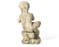 A small cast stone / concrete statue of a faun, early 20th century