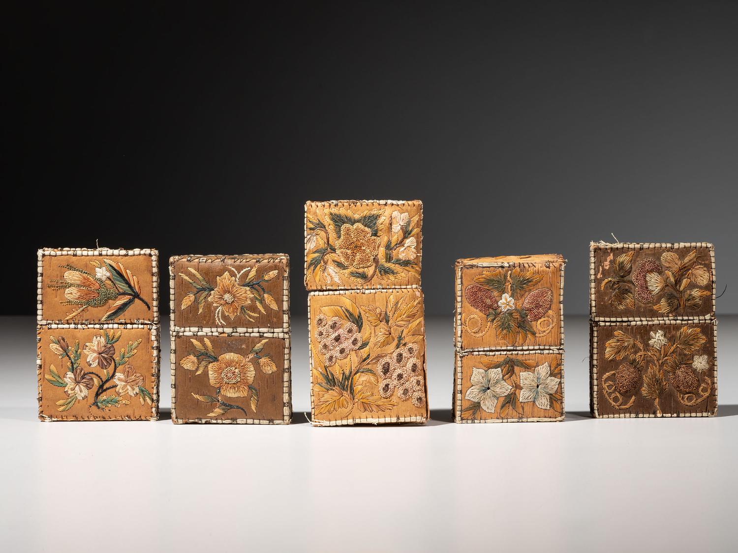Collection of Huron Embroidered Birchbark Cigarette and Card Cases