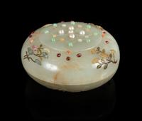 A Hardstone Inset Jade Covered Box Diameter 3 1/2 inches. — 20TH CENTURY