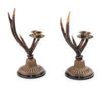 A Pair of German Antler-Mounted Two-Light Candelabra
