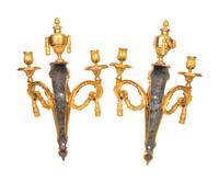 A Pair of Louis XV/XVI Transitional Gilt Bronze Two-Light Wall Sconces