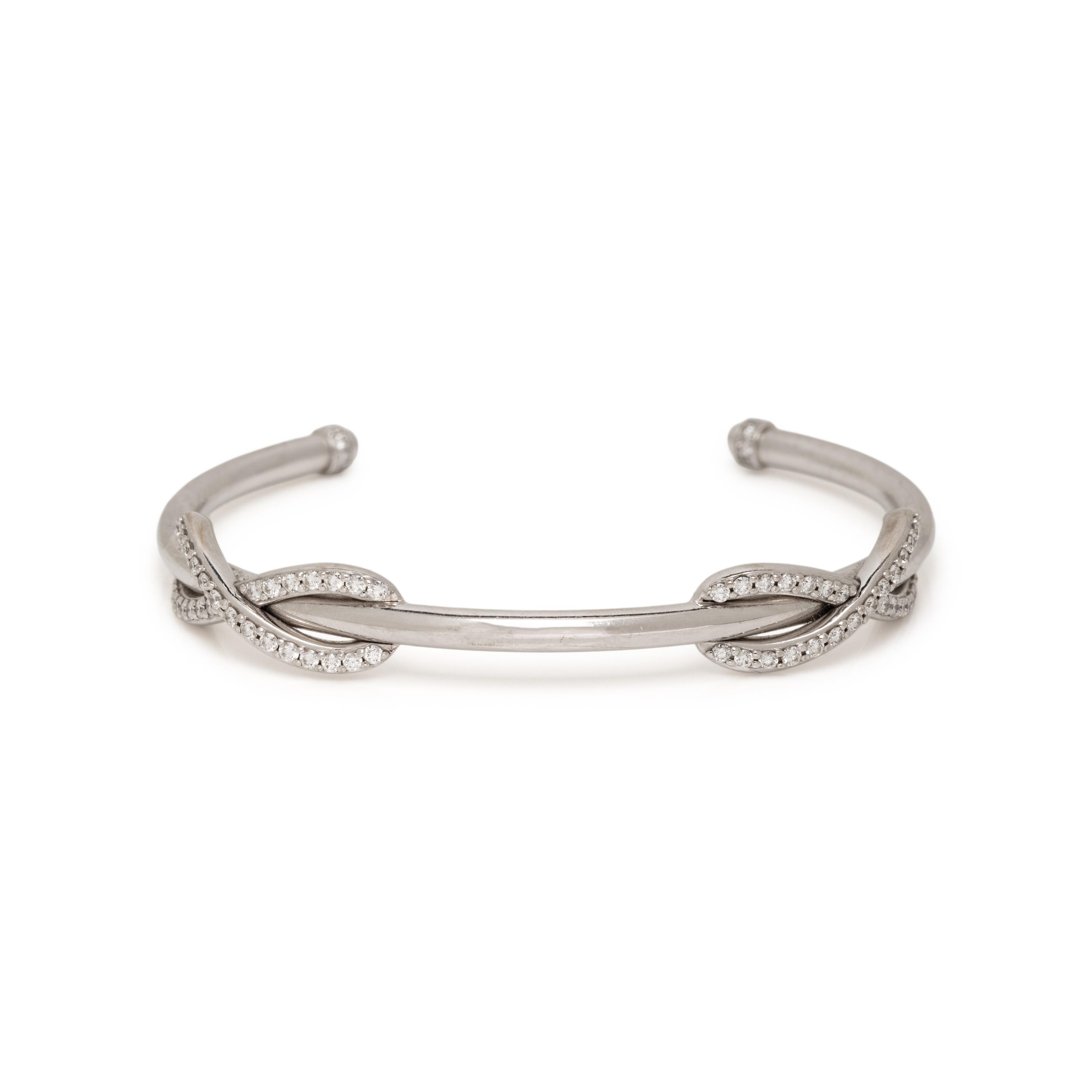 TIFFANY & CO., WHITE GOLD 'INFINITY DOUBLE DIAMOND' CUFF BRACELET