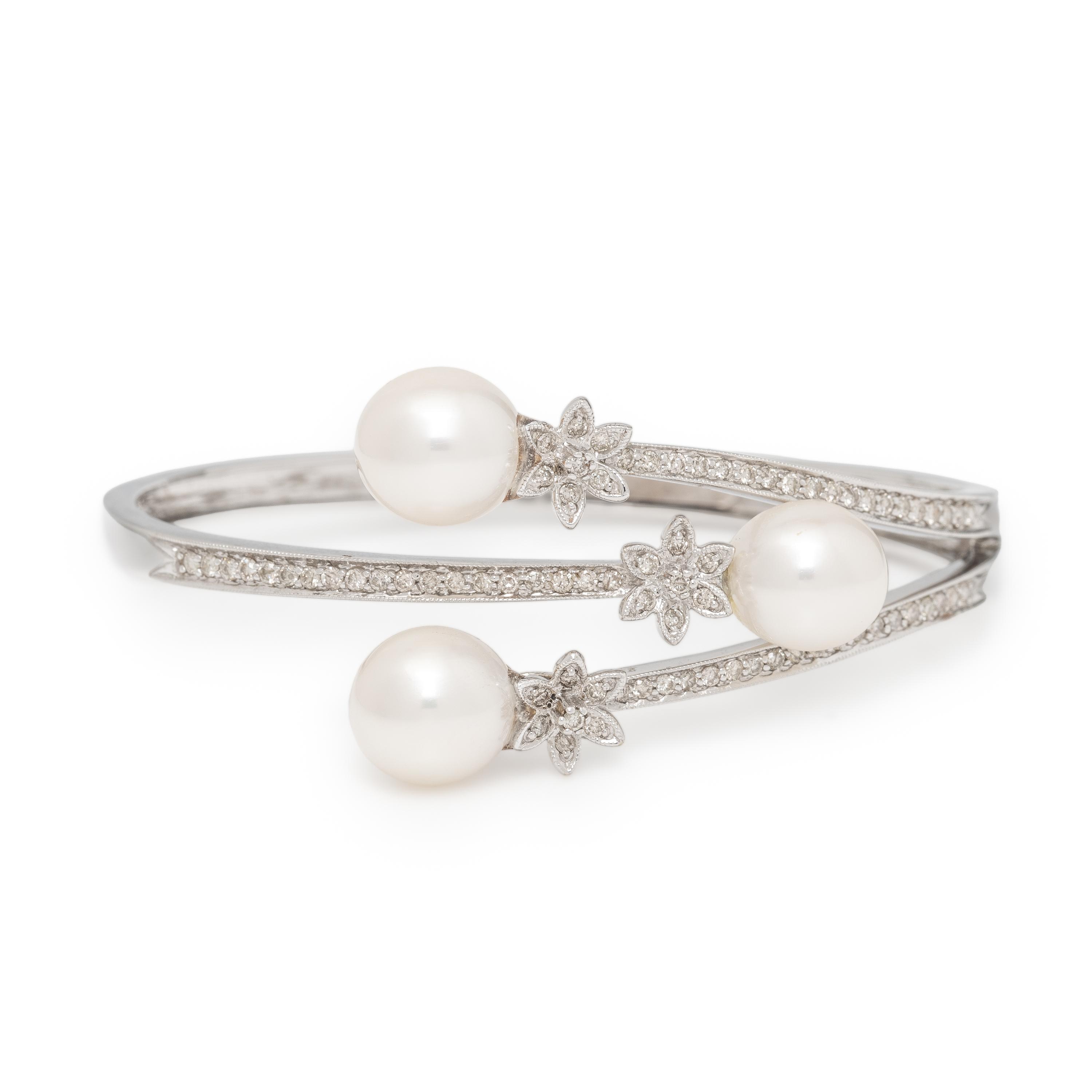 Cultured Pearl, Diamond, and White Gold Bracelet