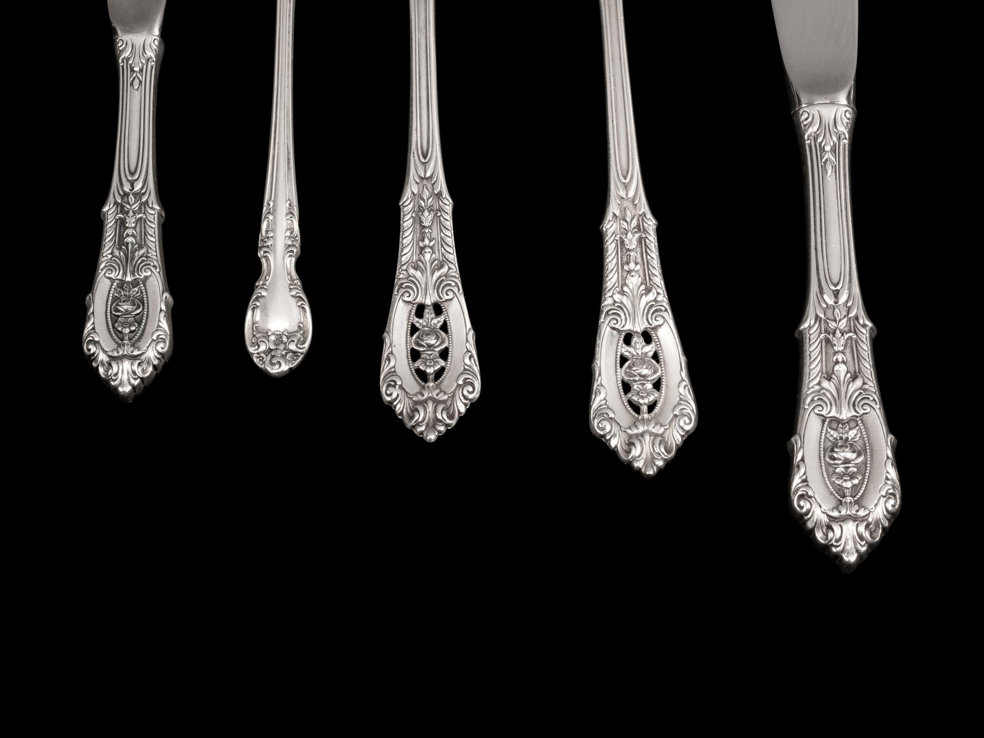 An American Silver Flatware Service — Wallace Silversmiths, Wallingford, Connecticut, Rose Medallion Pattern
