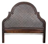 An Indian Carved Wood Queen Headboard Height 74 x width 79 inches.