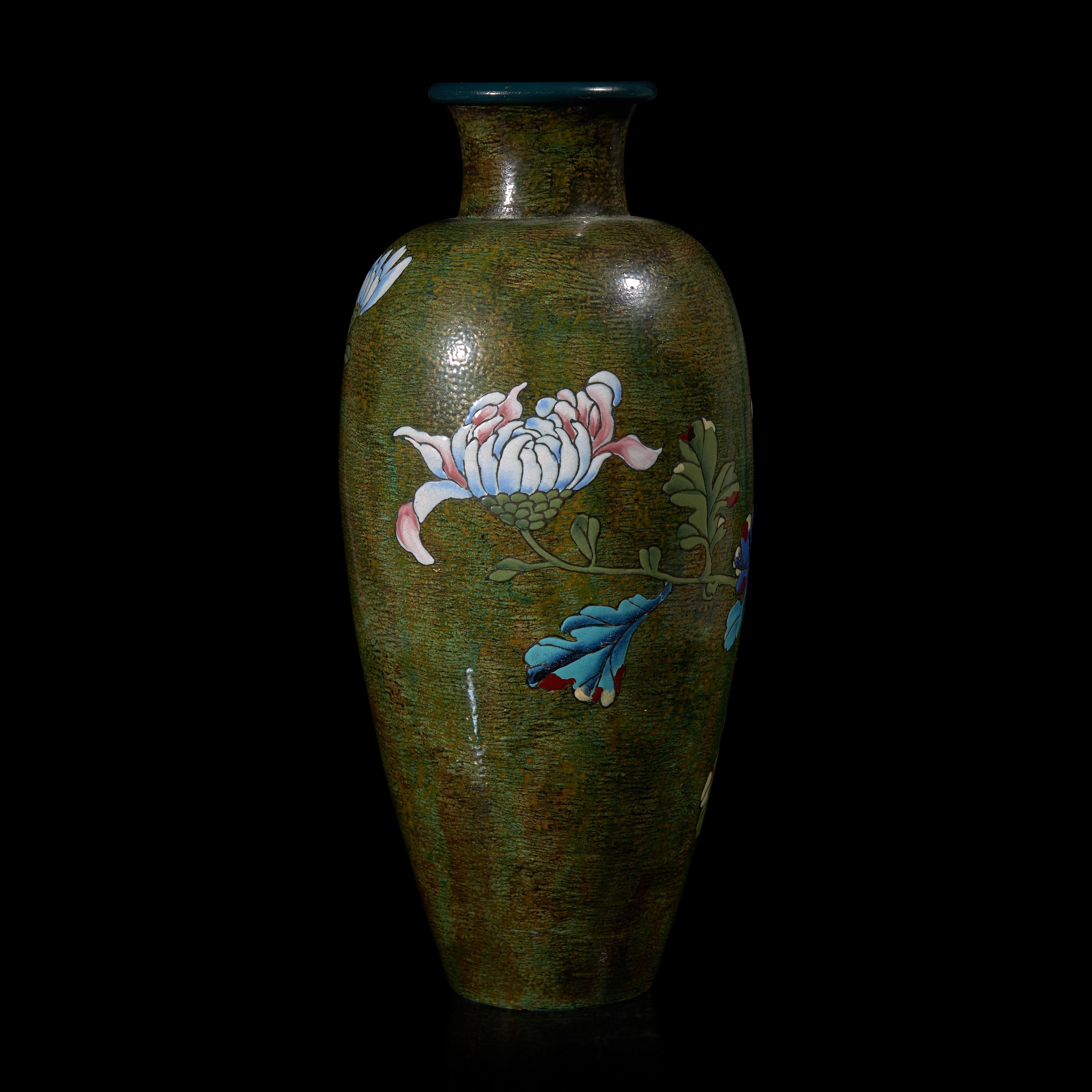 A Large Japanese Enameled Studio Pottery Vase, Tanzan Seikei, Meiji Period