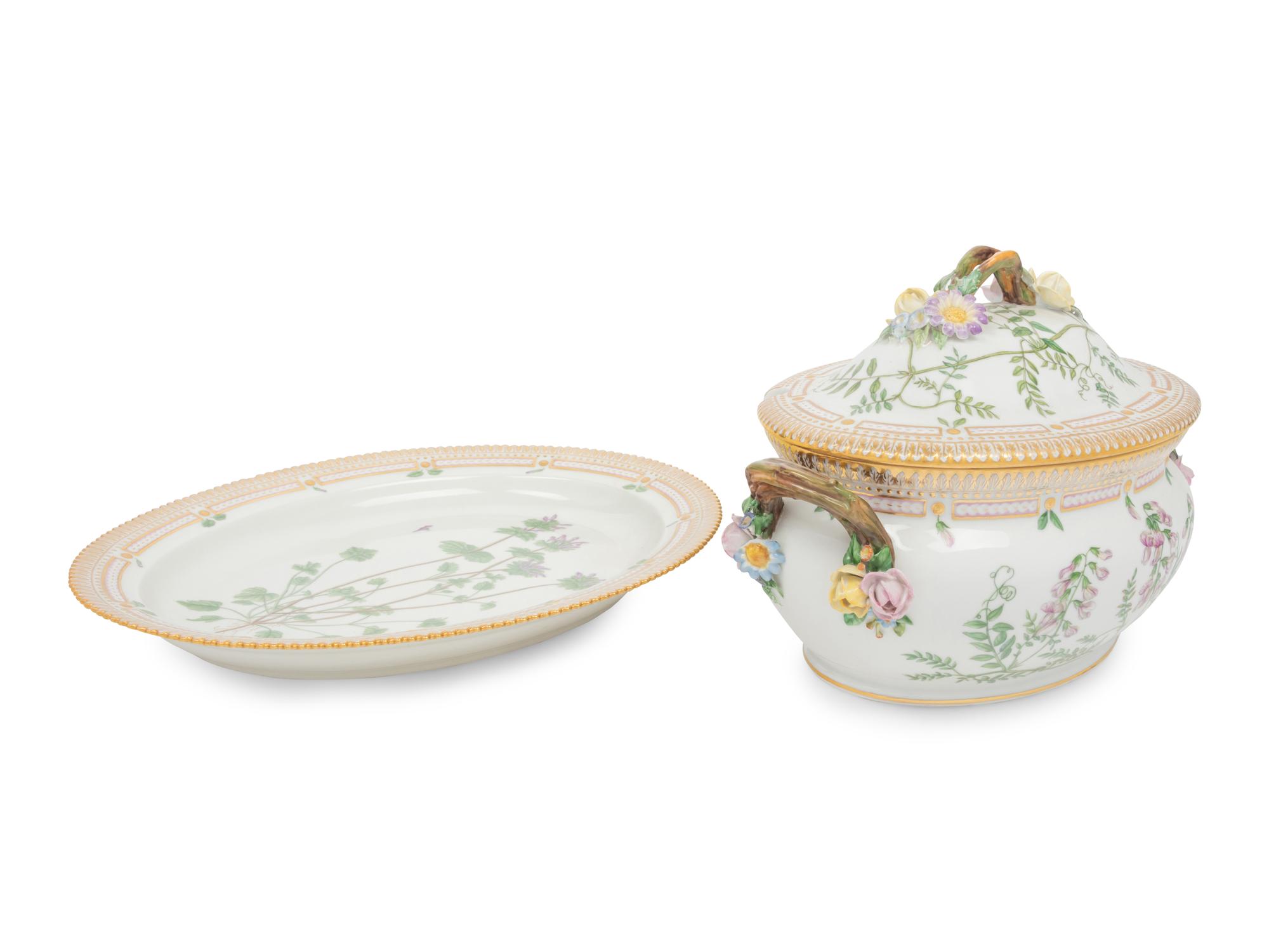 A Royal Copenhagen Flora Danica Porcelain Tureen and Platter