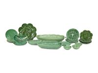 A Large Collection of Portuguese Green Leaf Dinnerware