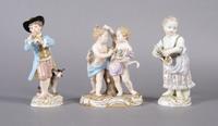 A Group of Three Meissen Figures, Height of tallest 5 1/2 inches.