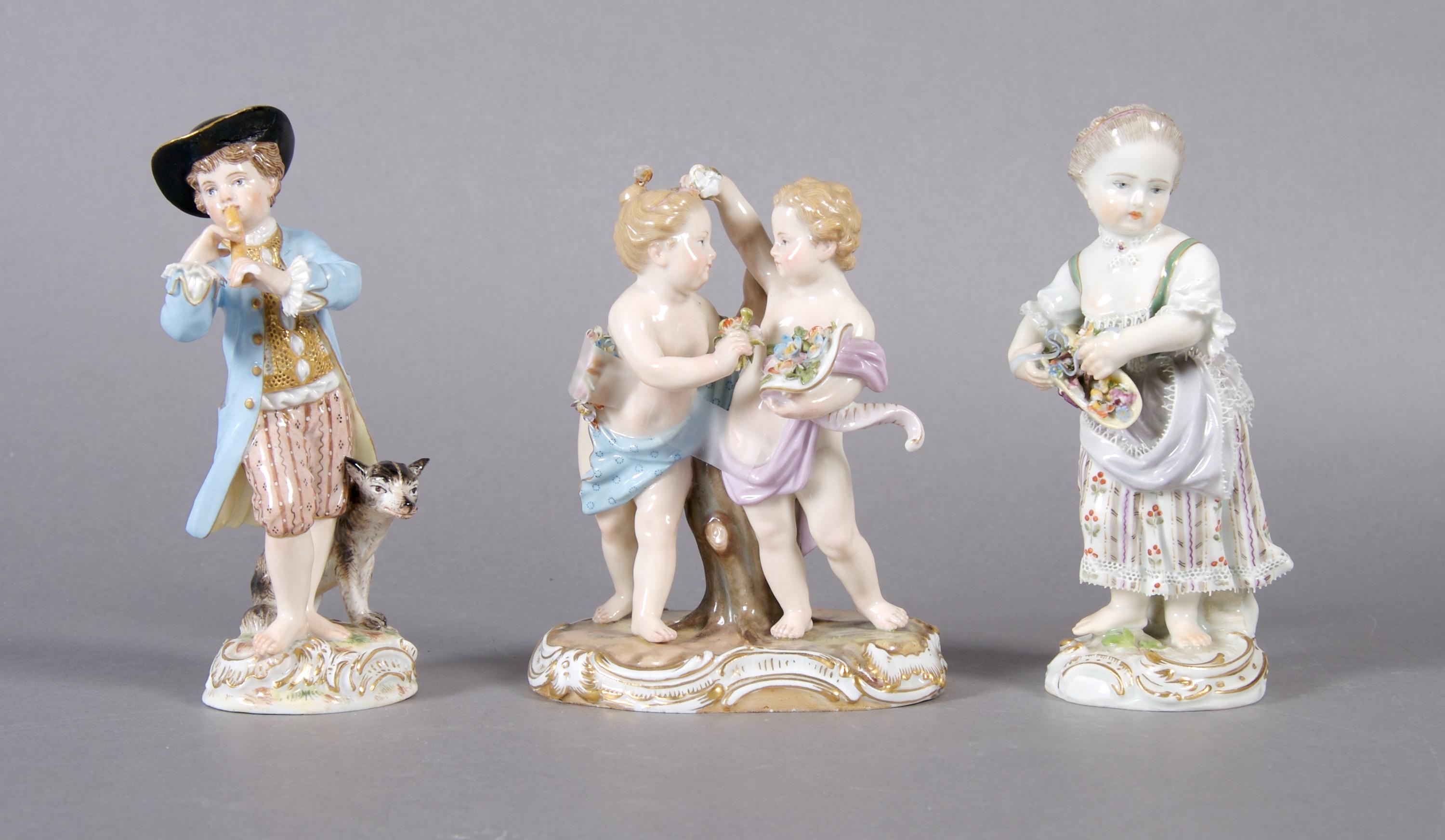 A Group of Three Meissen Figures, Height of tallest 5 1/2 inches.
