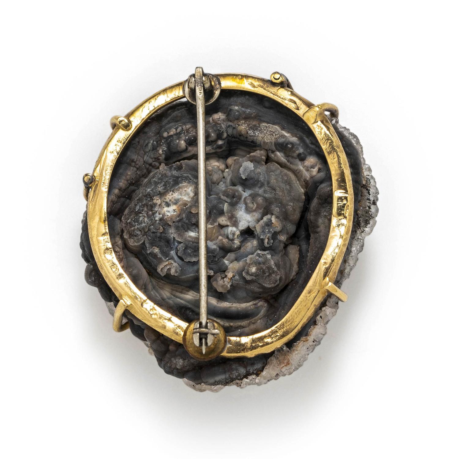 YELLOW GOLD, DRUZY AGATE AND MULTIGEM LIZARD BROOCH