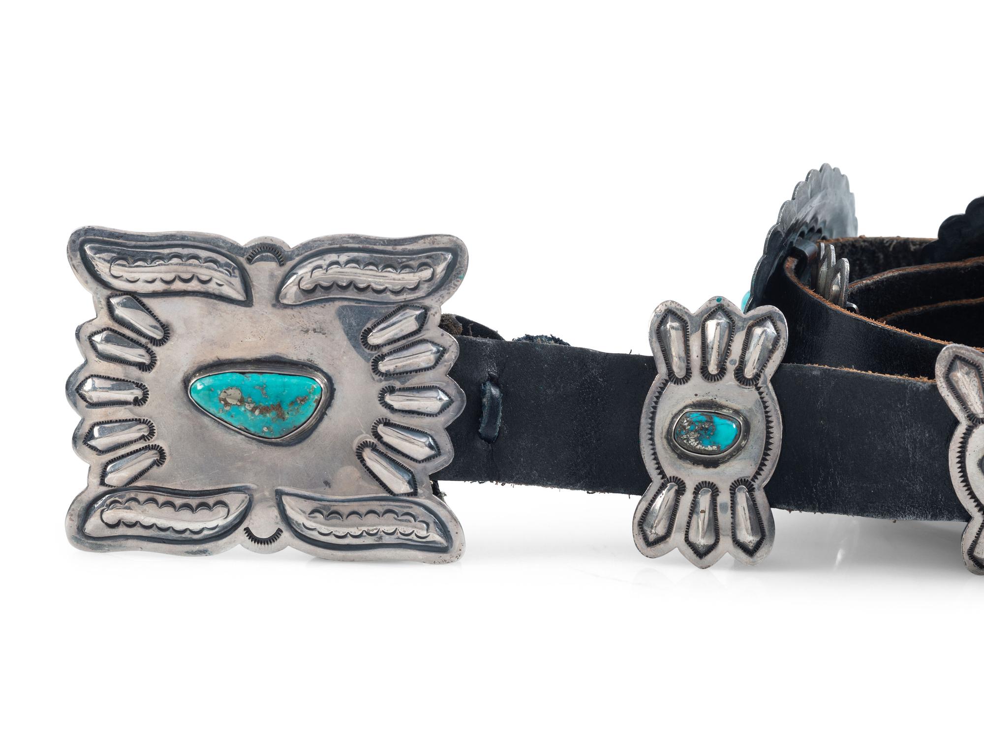 Navajo Sterling Silver and Morenci Turquoise Concha Belt