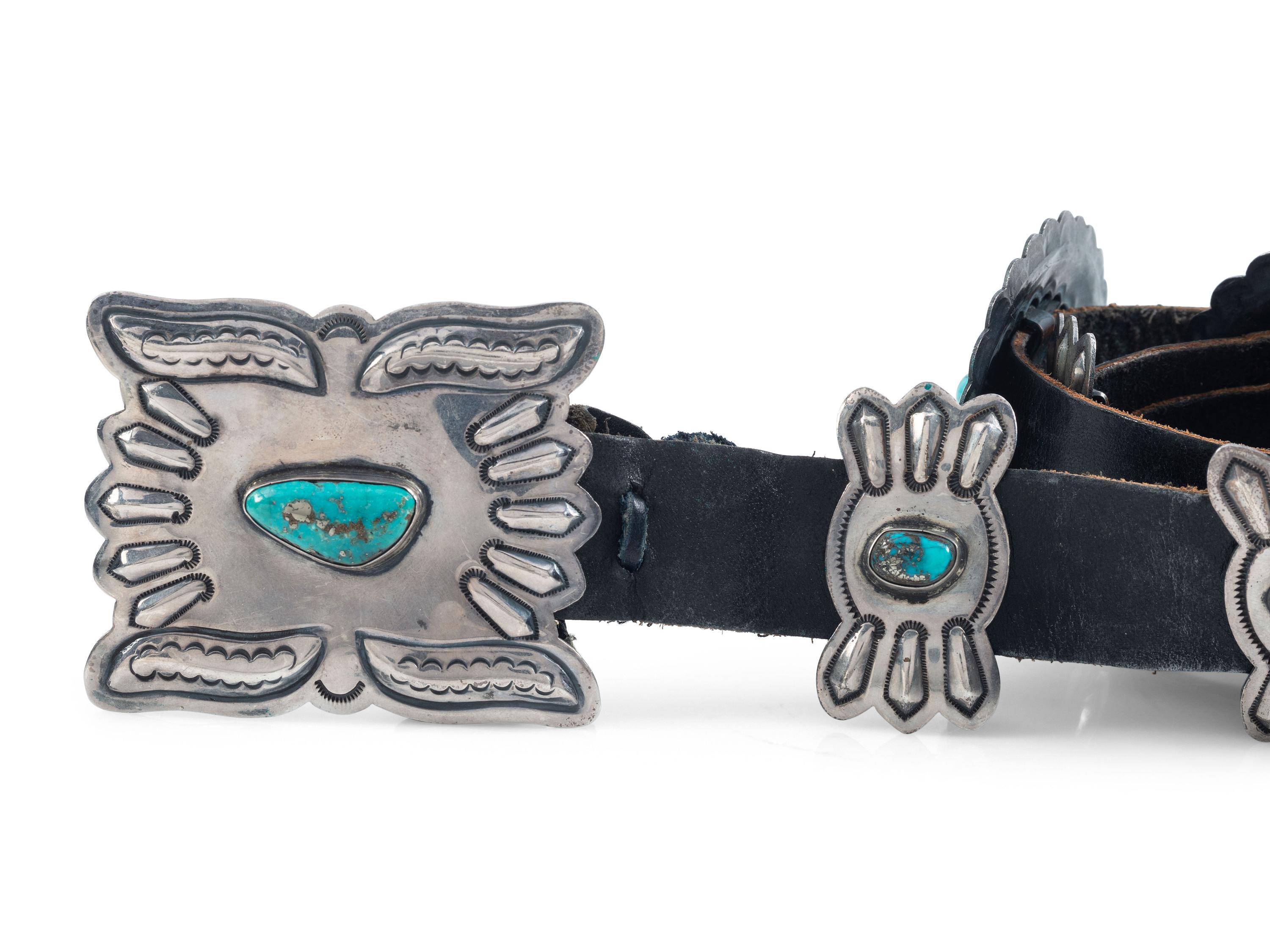 Navajo Sterling Silver and Morenci Turquoise Concha Belt