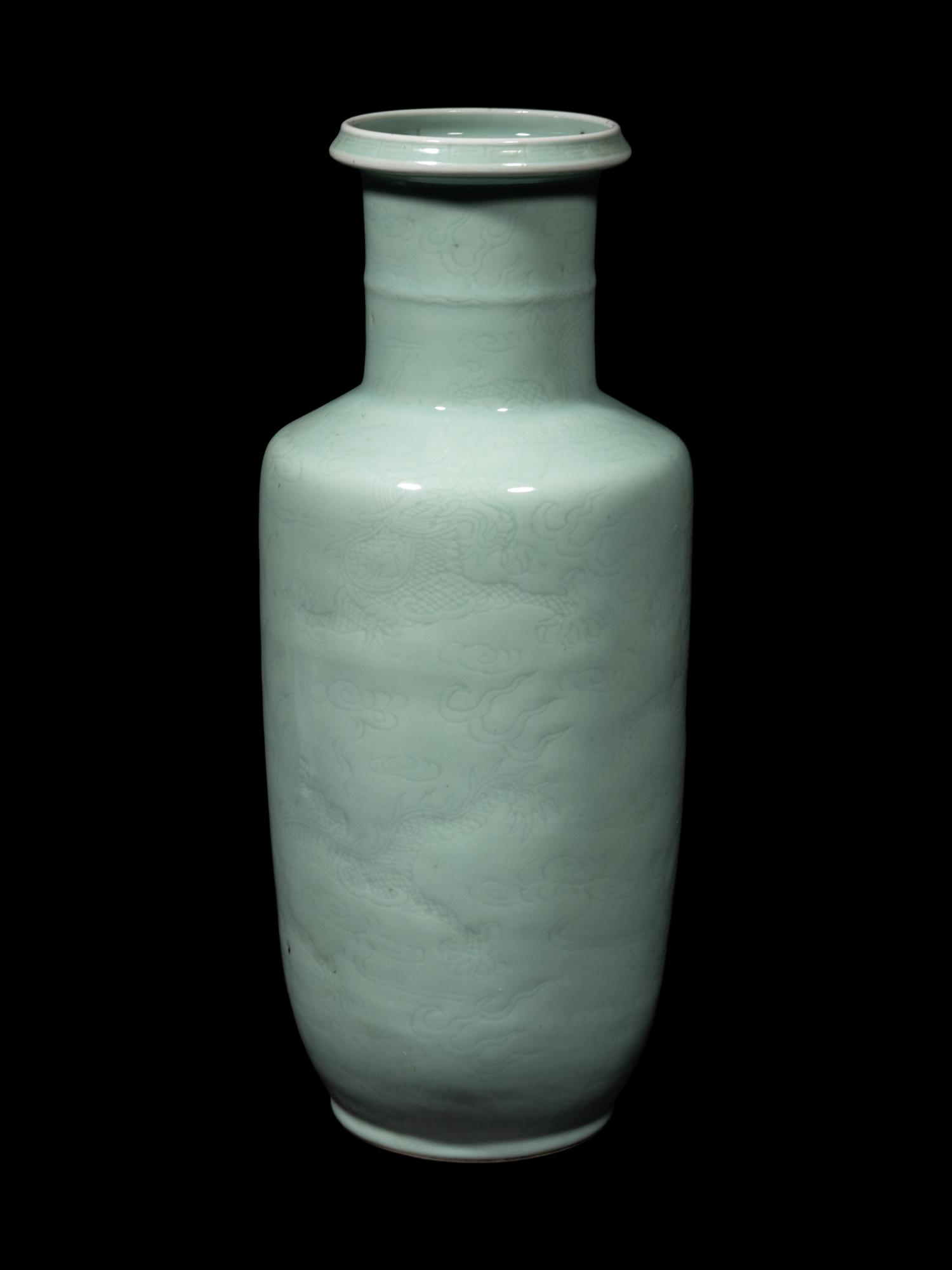 A Pale Celadon Glazed Porcelain Rouleau Vase