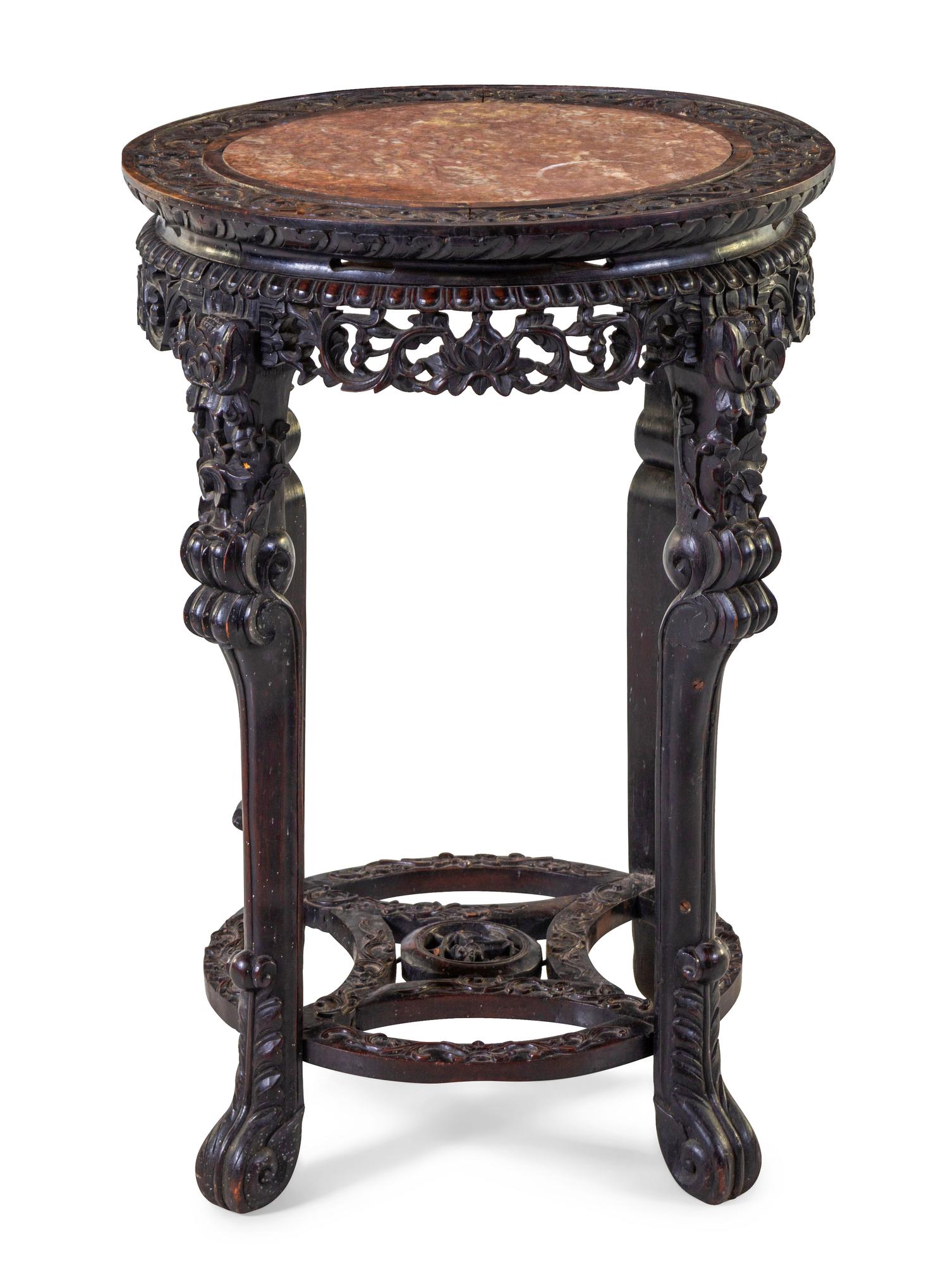 A Chinese Marble Inset Hardwood Side Stand