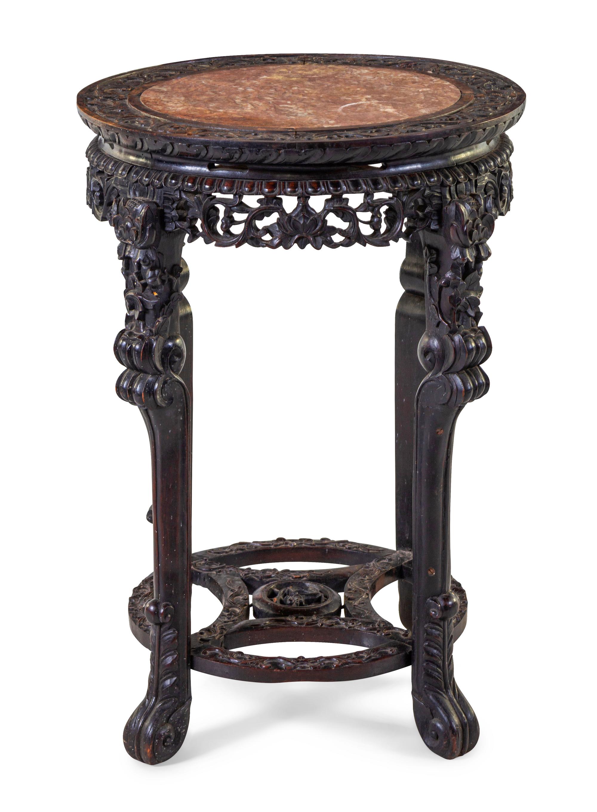 A Chinese Marble Inset Hardwood Side Stand