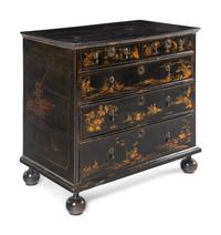 A William and Mary Black and Gilt-Japanned Chest of Drawers