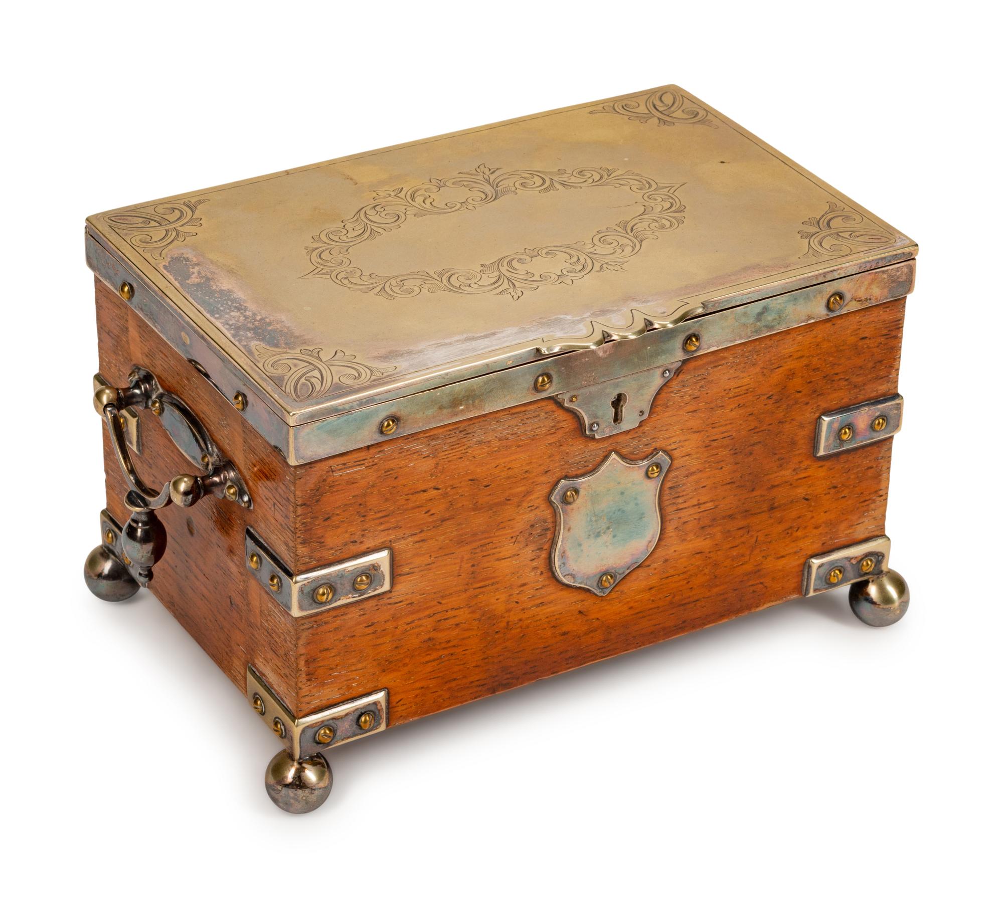 A Victorian Silvered Metal-Mounted Oak Tea Chest — LATE 19TH CENTURY