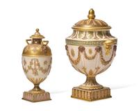 Two Wedgwood Queensware Parcel-Gilt and Bronzed Covered Vases