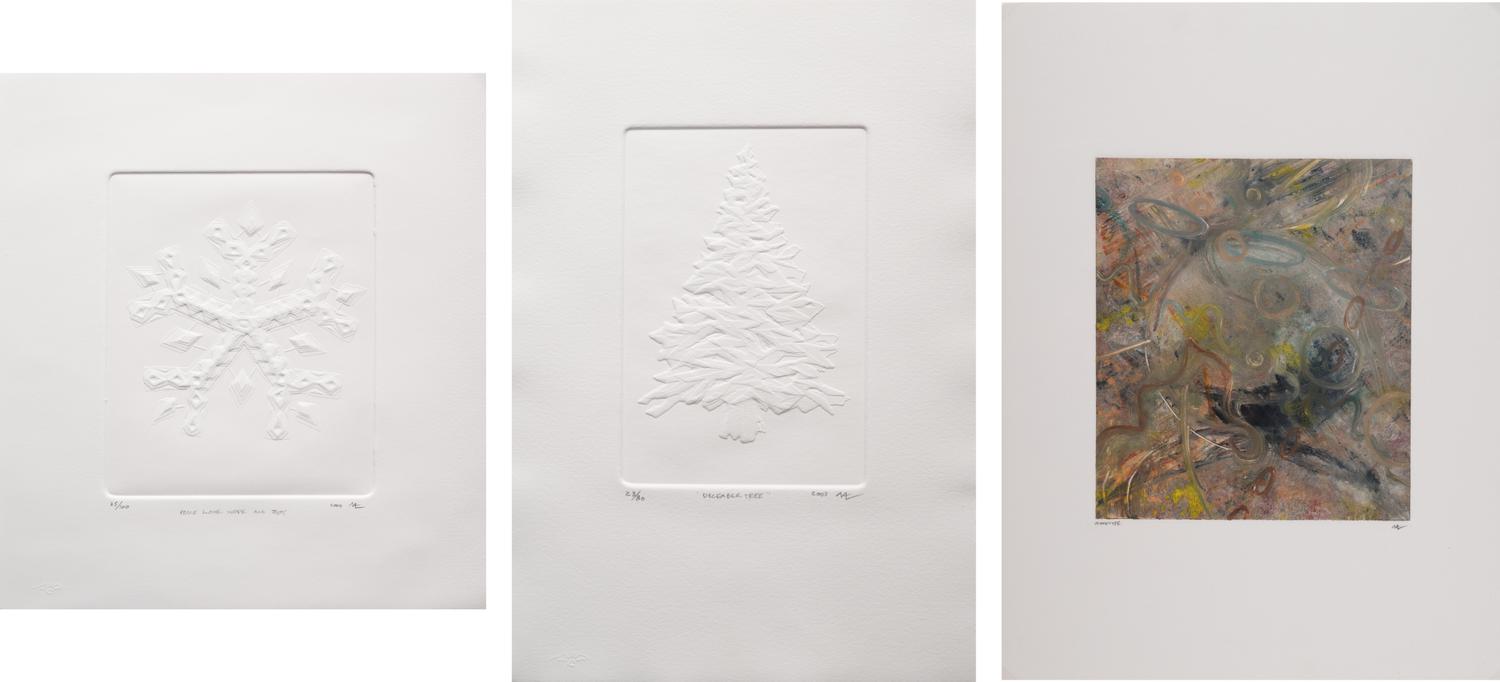A group of three prints (Untitled; Untitled, 2008; December Tree 2003; Peace Love Hope and Joy, 2004)