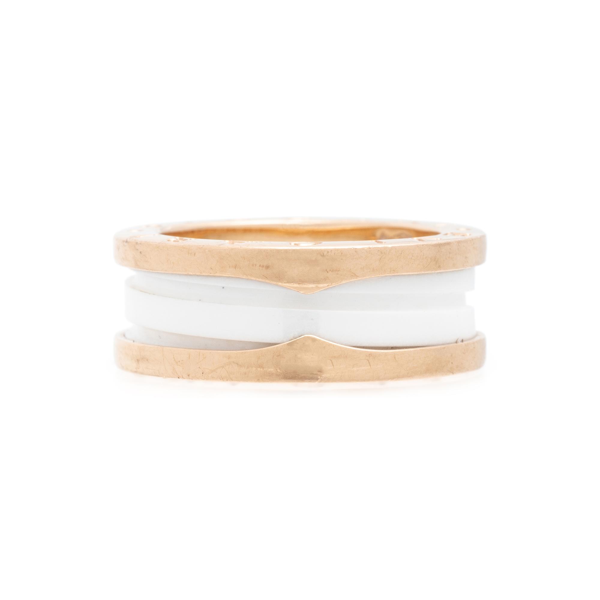 BVLGARI, ROSE GOLD AND WHITE CERAMIC 'B. ZERO 1' RING