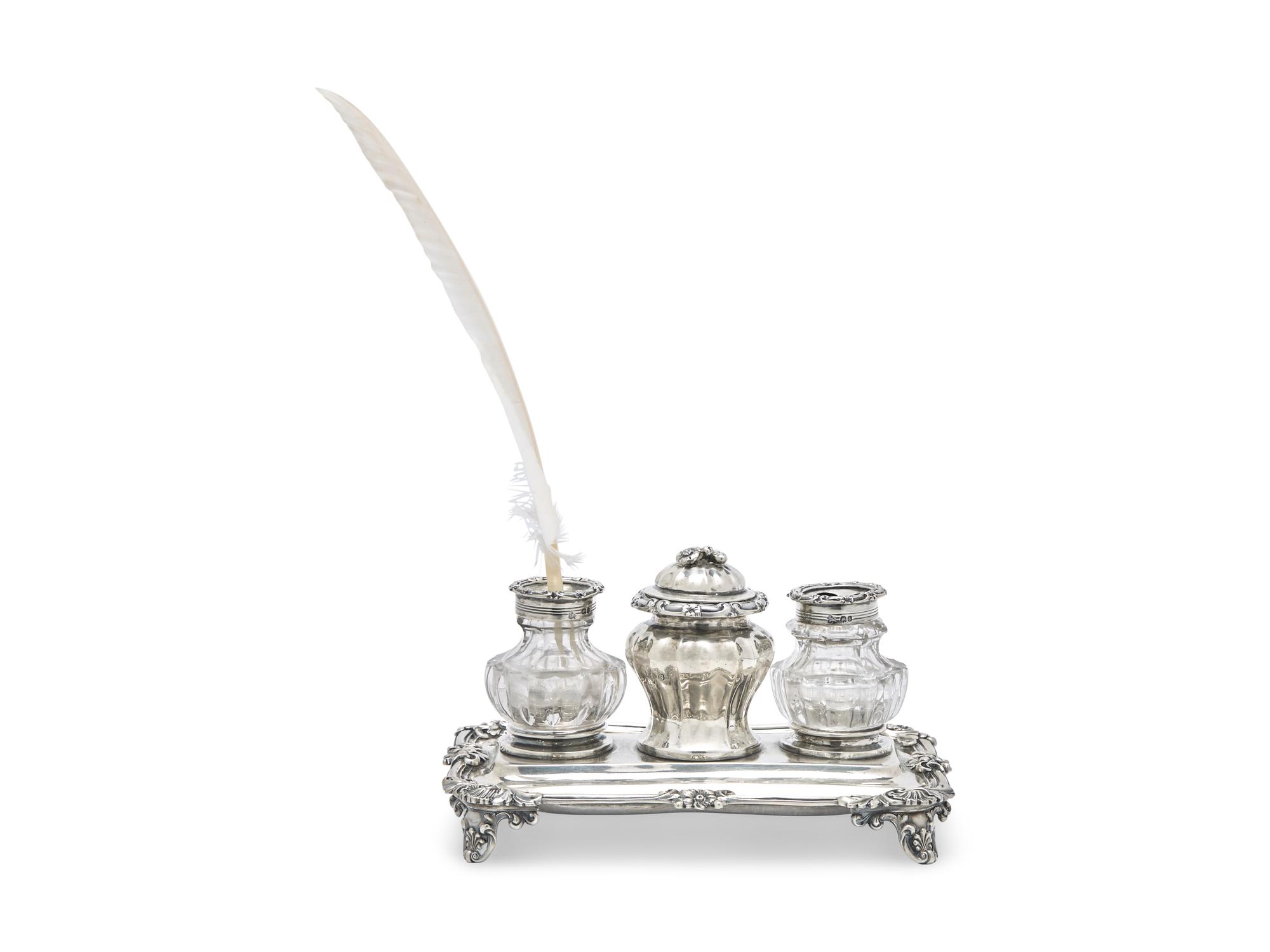 A William IV Silver and Glass Ink Stand