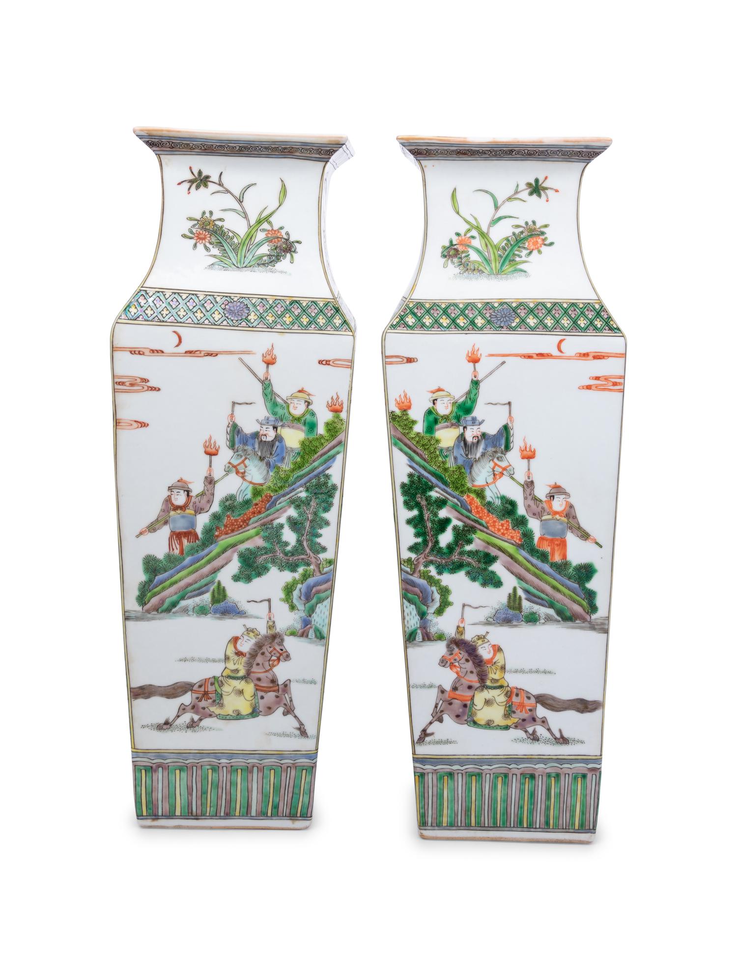A Pair of Chinese Export 'Famille Verte' Porcelain Vases
