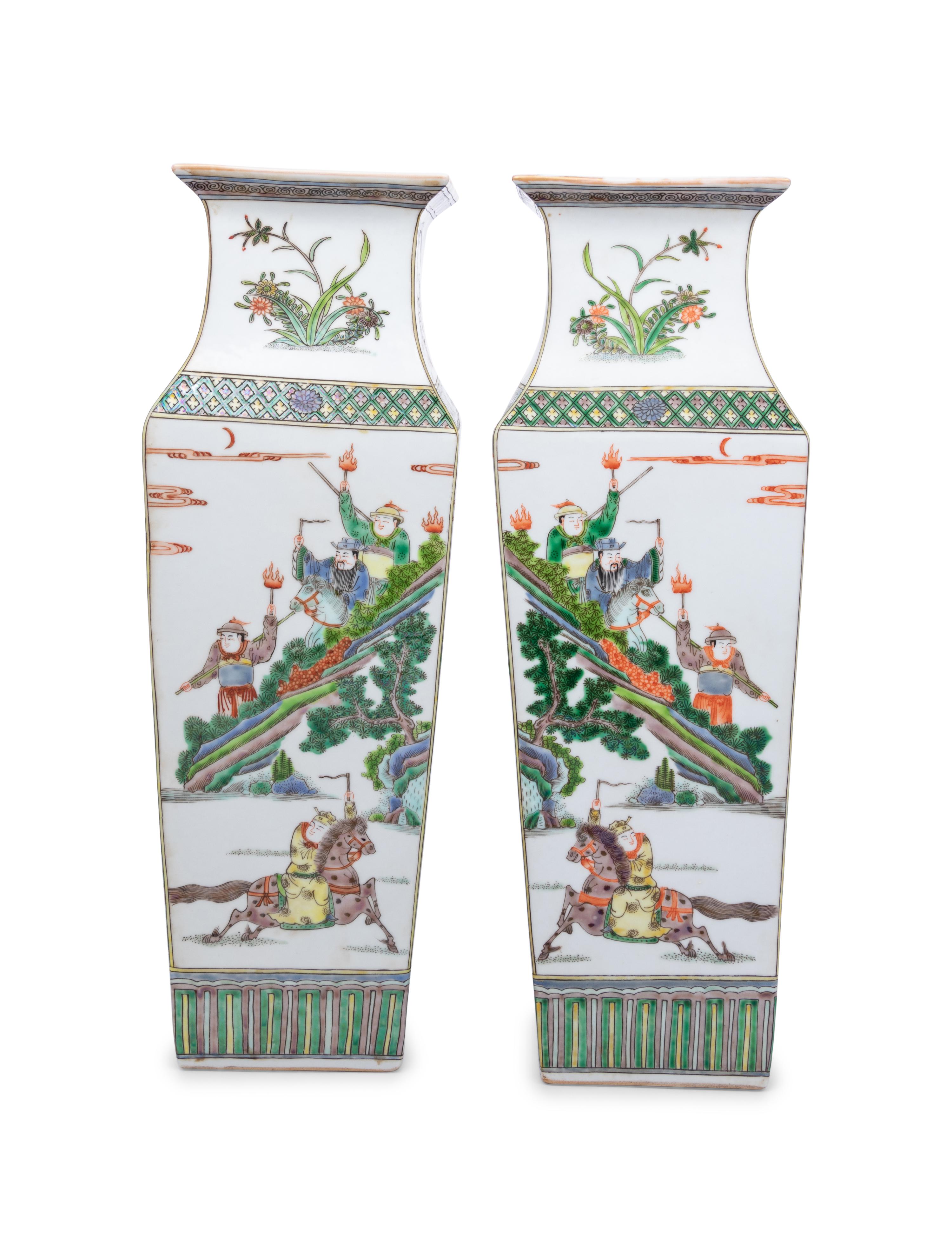 A Pair of Chinese Export 'Famille Verte' Porcelain Vases