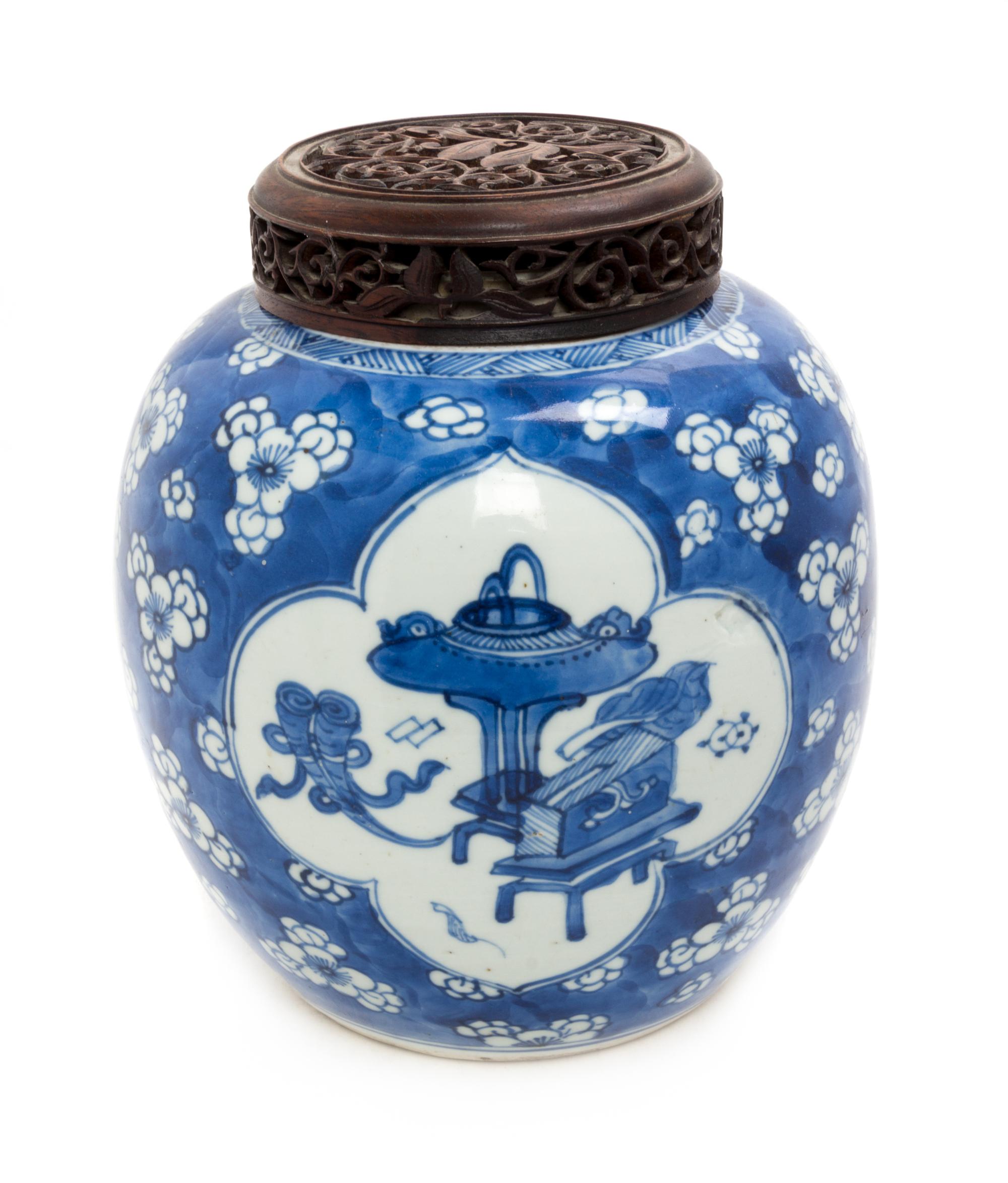 A Blue and White Porcelain Ginger Jar Height 8 inches. — 19TH CENTURY