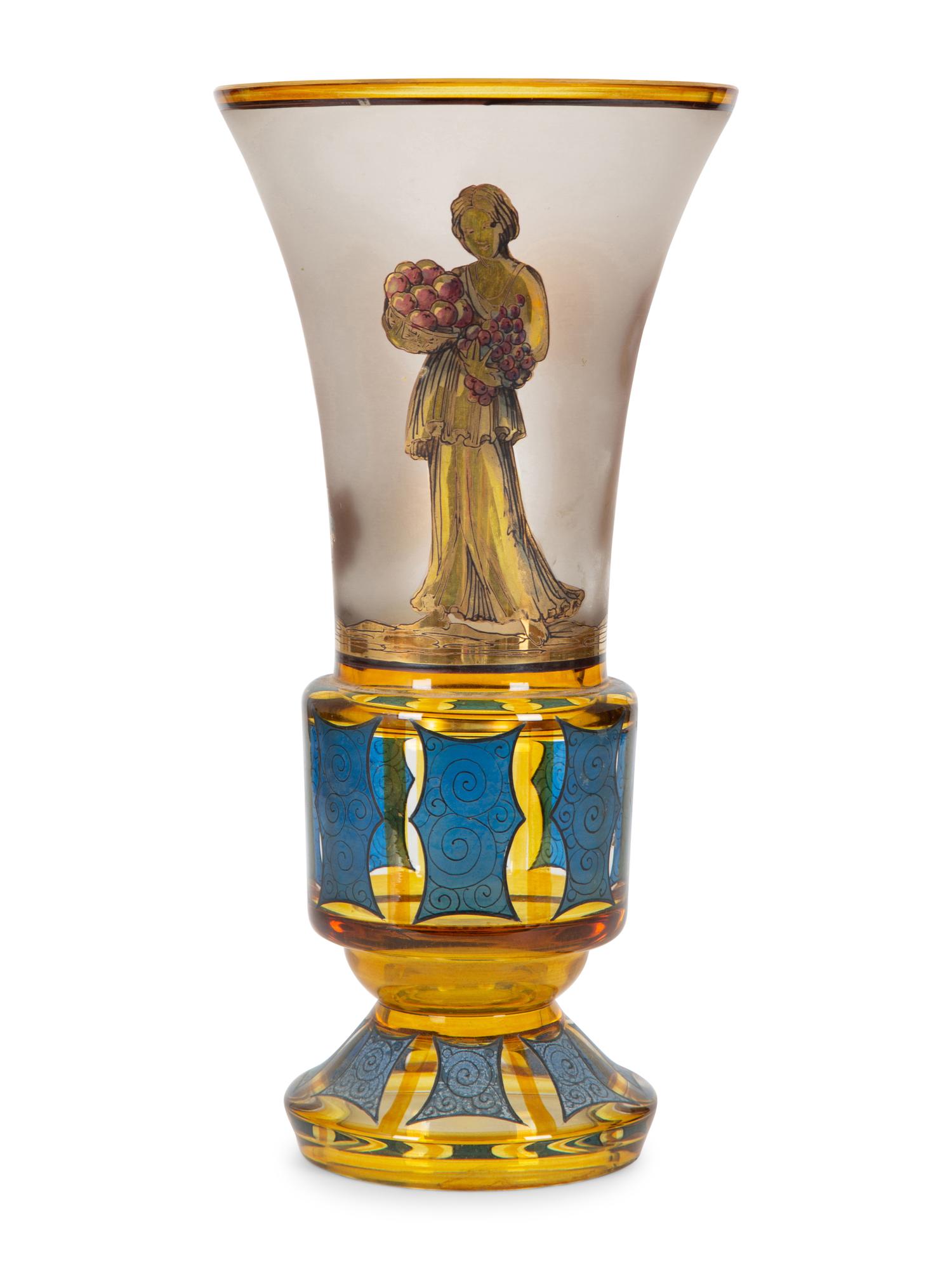 A Continental Polychromed and Gilt Decorated Glass Vase