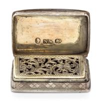 A William IV Silver Vinaigrette, Nathaniel Mills, Birmingham, 1838, the case worked with a geometric pattern.