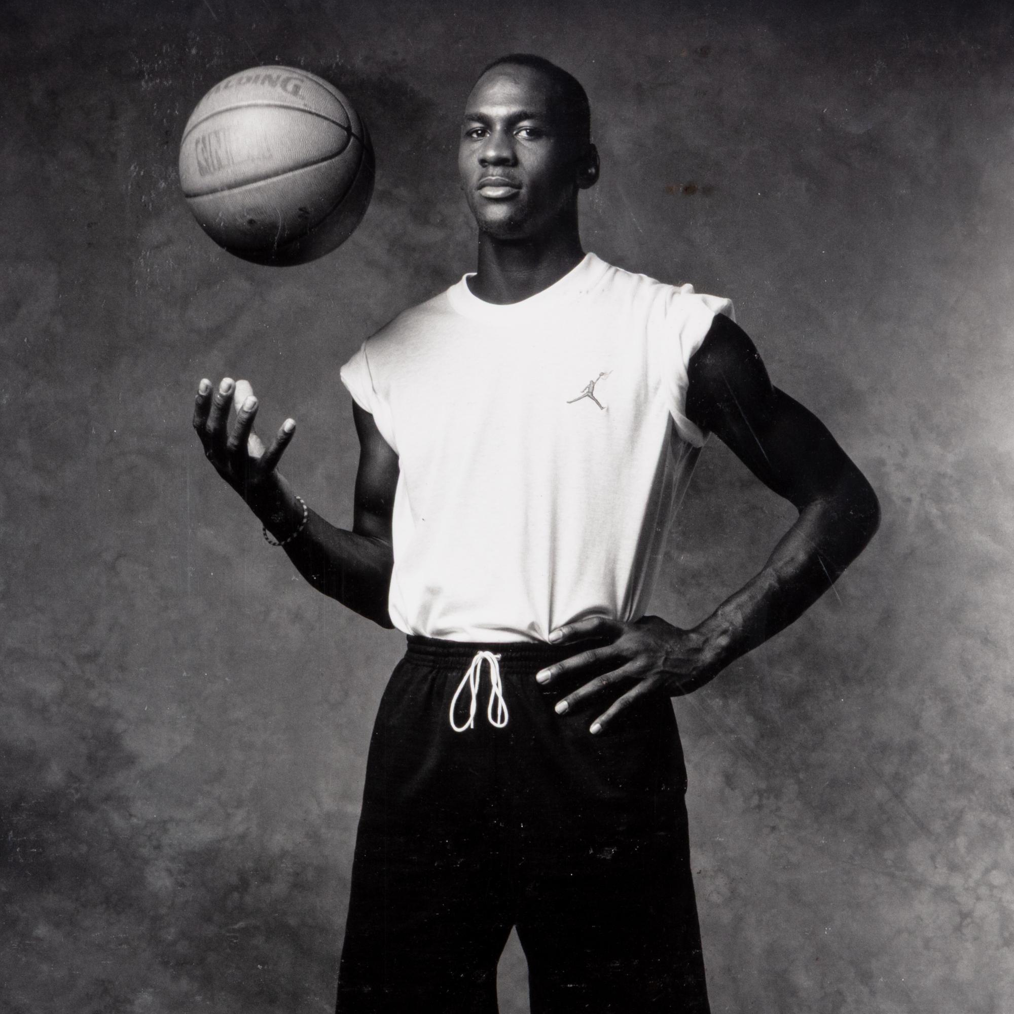 An Important Michael Jordan Nike Air Jordan III Type I Jean Moss Original Large 30 x 40 (48.75 x 59.75 Overall) Photograph Print (Moss Family Letter) — Original Image Used For Groundbreaking "The Best On Earth" Marketing Campaign – The Birth of Jumpman Logo