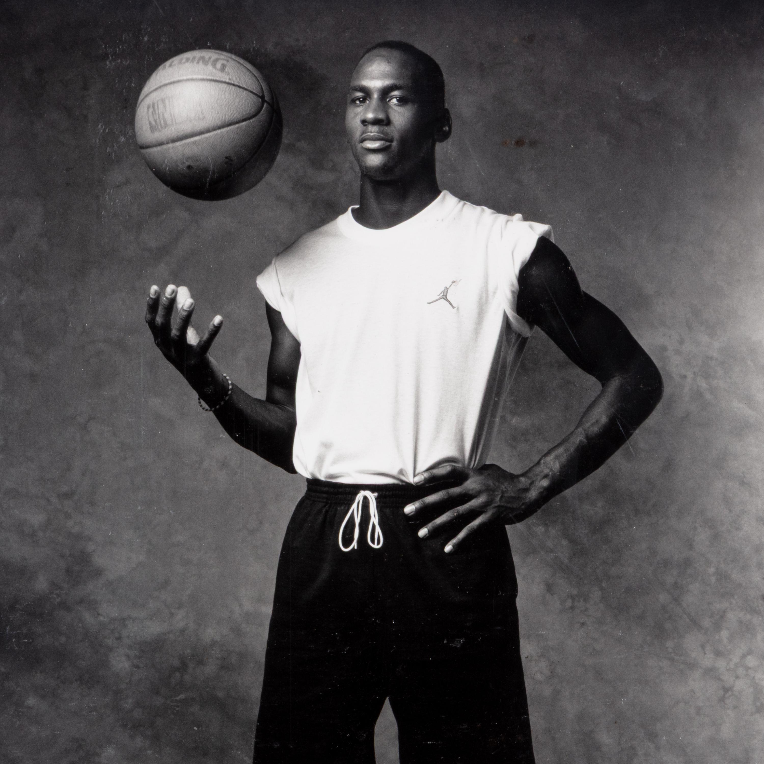 An Important Michael Jordan Nike Air Jordan III Type I Jean Moss Original Large 30 x 40 (48.75 x 59.75 Overall) Photograph Print (Moss Family Letter) — Original Image Used For Groundbreaking "The Best On Earth" Marketing Campaign – The Birth of Jumpman Logo