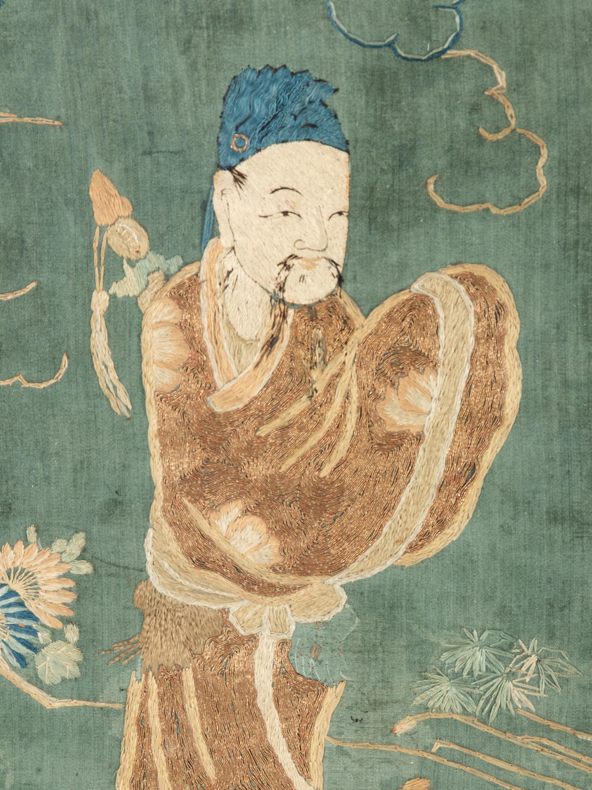 Two Chinese Embroidered and Woven Silk Panels