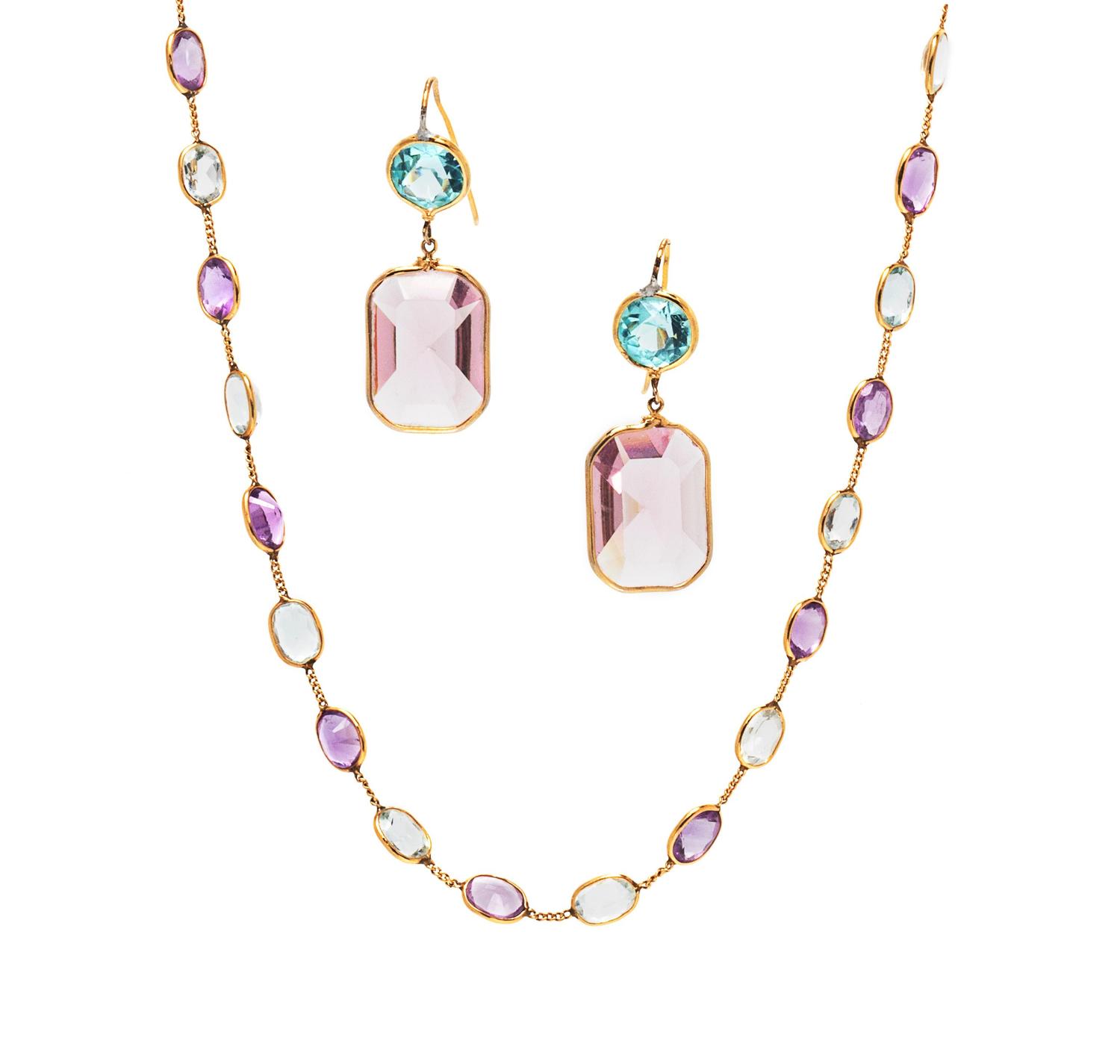 A Yellow Gold and Gemstone Demi-Parure,