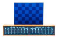 A Modernist Aluminum Chess Set, Austin Cox Board 19 x 19 1/8 inches. — AUSTIN ENTERPRISES, 1962