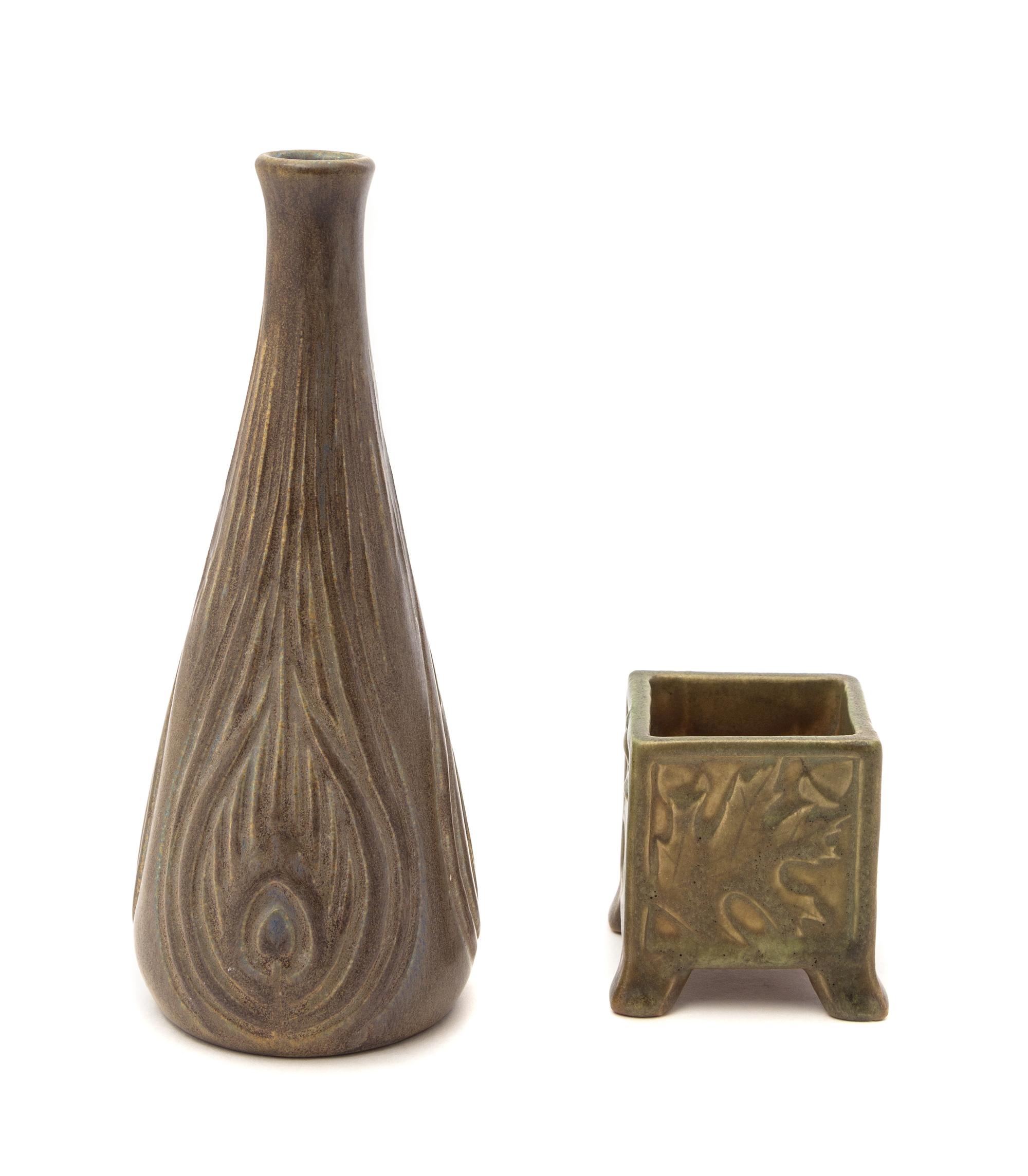 Two Rookwood Production Pottery Vases Height of first 7 1/2 inches. — 1911 and 1912